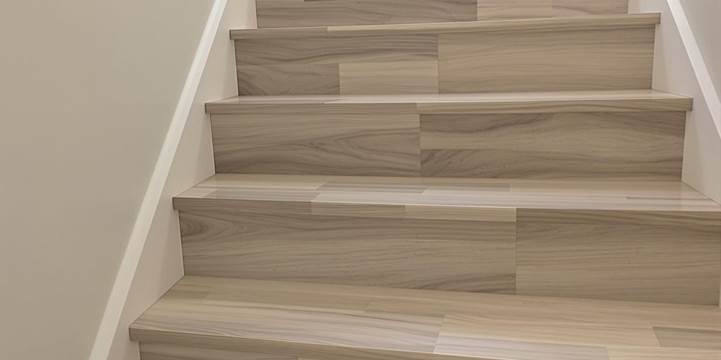 A wooden stairway leading upward, set against a clean, white wall, creating a bright and inviting atmosphere.